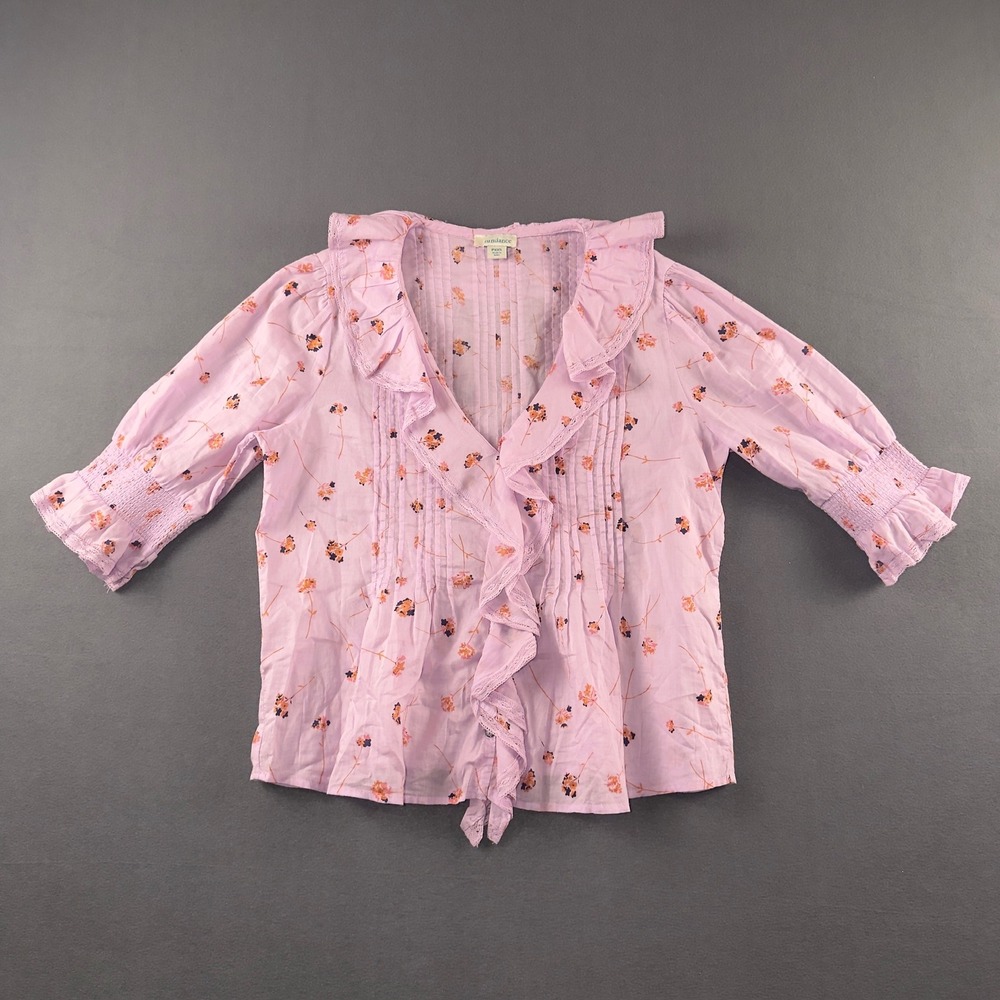 Sundance Lavender Floral Ruffle Pintuck Cotton Blouse PXXS Purple Boho Top